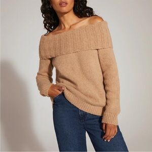 NWT Favorite Daughter The Andrea Off the Shoulder Sweater Tan Wool Cashmere